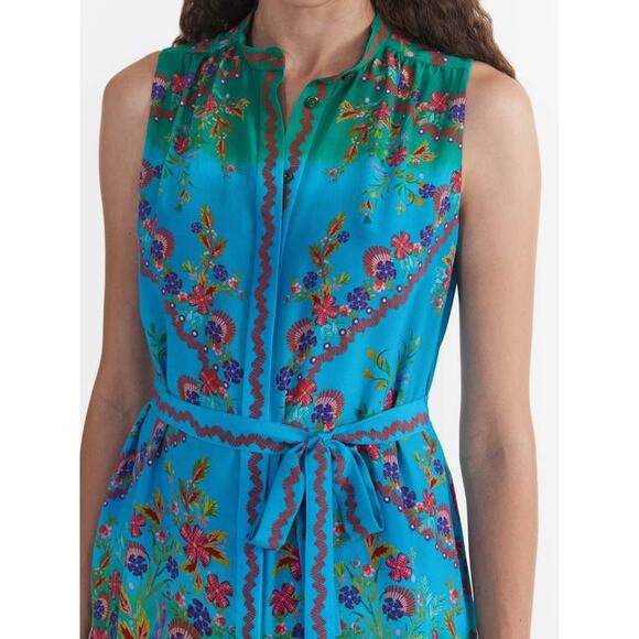 Saloni Tilly Sleeveless Silk Tie Front Mini Dress Summer Wreath SS24-1019 US 4 - Picture 4 of 8